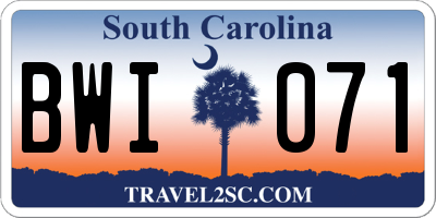 SC license plate BWI071