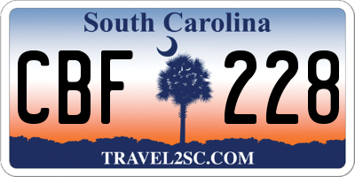 SC license plate CBF228