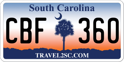 SC license plate CBF360