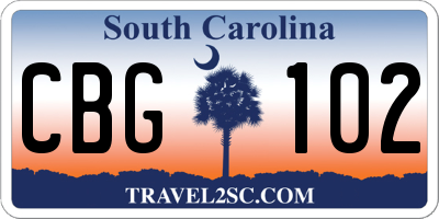 SC license plate CBG102