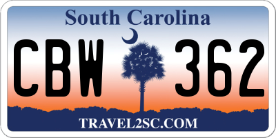 SC license plate CBW362