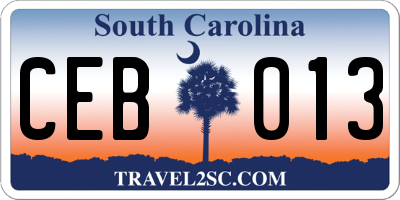SC license plate CEB013