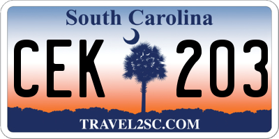 SC license plate CEK203