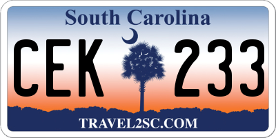SC license plate CEK233