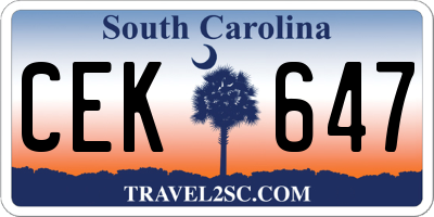 SC license plate CEK647