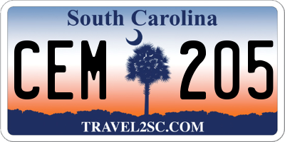 SC license plate CEM205