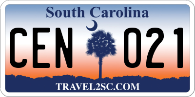 SC license plate CEN021