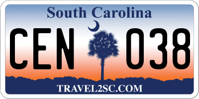 SC license plate CEN038
