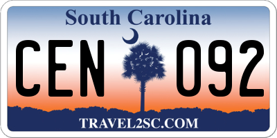 SC license plate CEN092