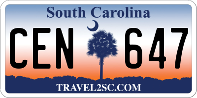 SC license plate CEN647