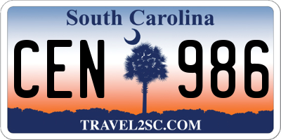 SC license plate CEN986