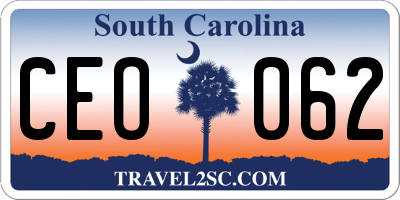 SC license plate CEO062