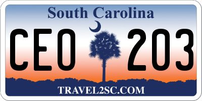 SC license plate CEO203
