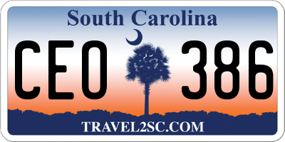 SC license plate CEO386