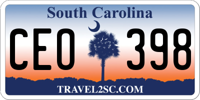 SC license plate CEO398