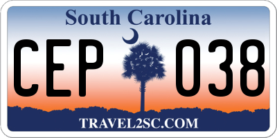 SC license plate CEP038