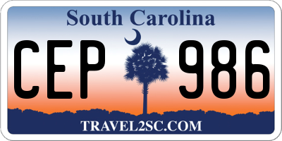 SC license plate CEP986