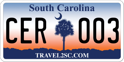 SC license plate CER003