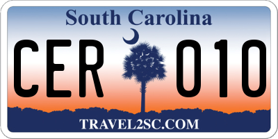 SC license plate CER010