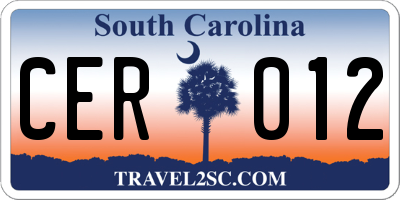 SC license plate CER012