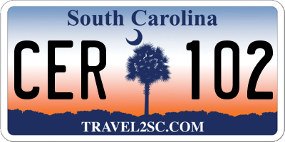 SC license plate CER102