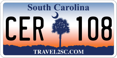 SC license plate CER108