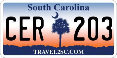 SC license plate CER203