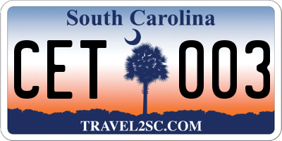 SC license plate CET003