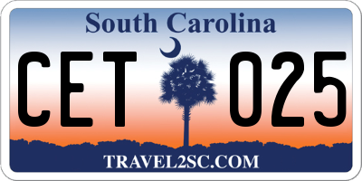 SC license plate CET025