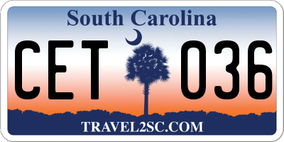 SC license plate CET036