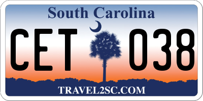 SC license plate CET038