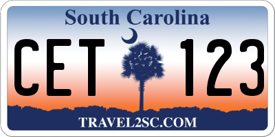 SC license plate CET123