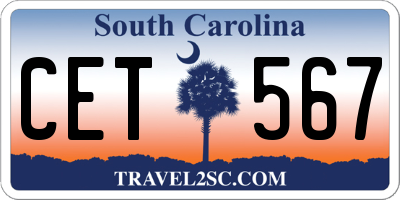 SC license plate CET567
