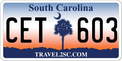 SC license plate CET603