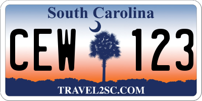 SC license plate CEW123