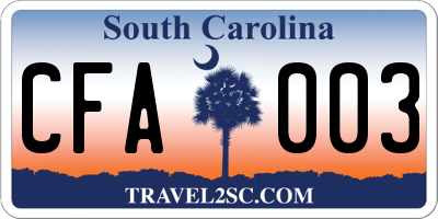 SC license plate CFA003
