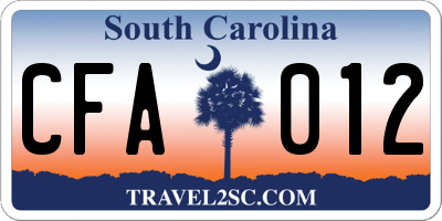 SC license plate CFA012
