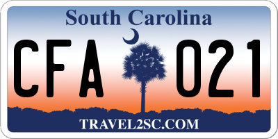 SC license plate CFA021