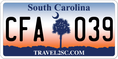 SC license plate CFA039