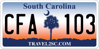 SC license plate CFA103