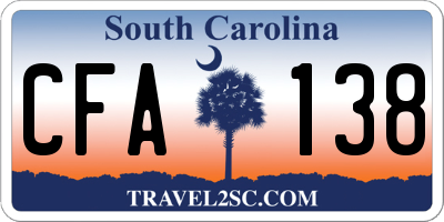 SC license plate CFA138