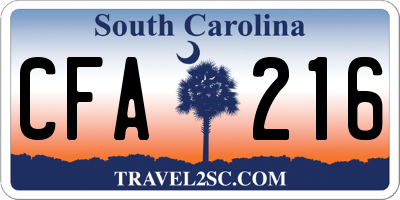 SC license plate CFA216