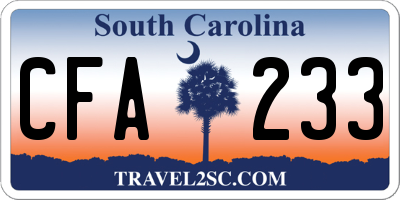 SC license plate CFA233