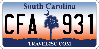 SC license plate CFA931
