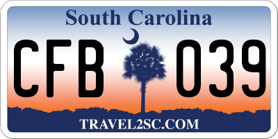 SC license plate CFB039