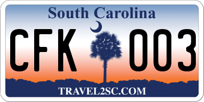SC license plate CFK003