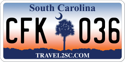 SC license plate CFK036