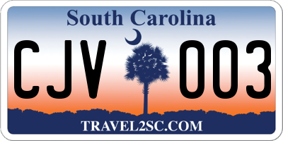 SC license plate CJV003