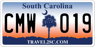 SC license plate CMW019