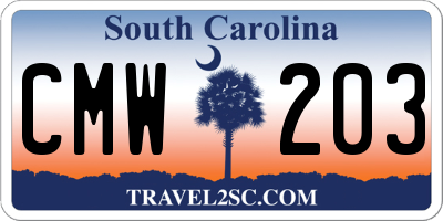 SC license plate CMW203